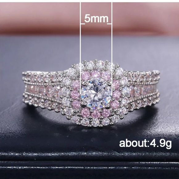 Women 925 Silver Rings White & Pink Sapphire - Picture 5 of 7